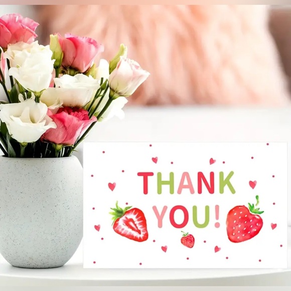 25 Strawberry Thank You Cards - Green and Red - Picture 3 of 4